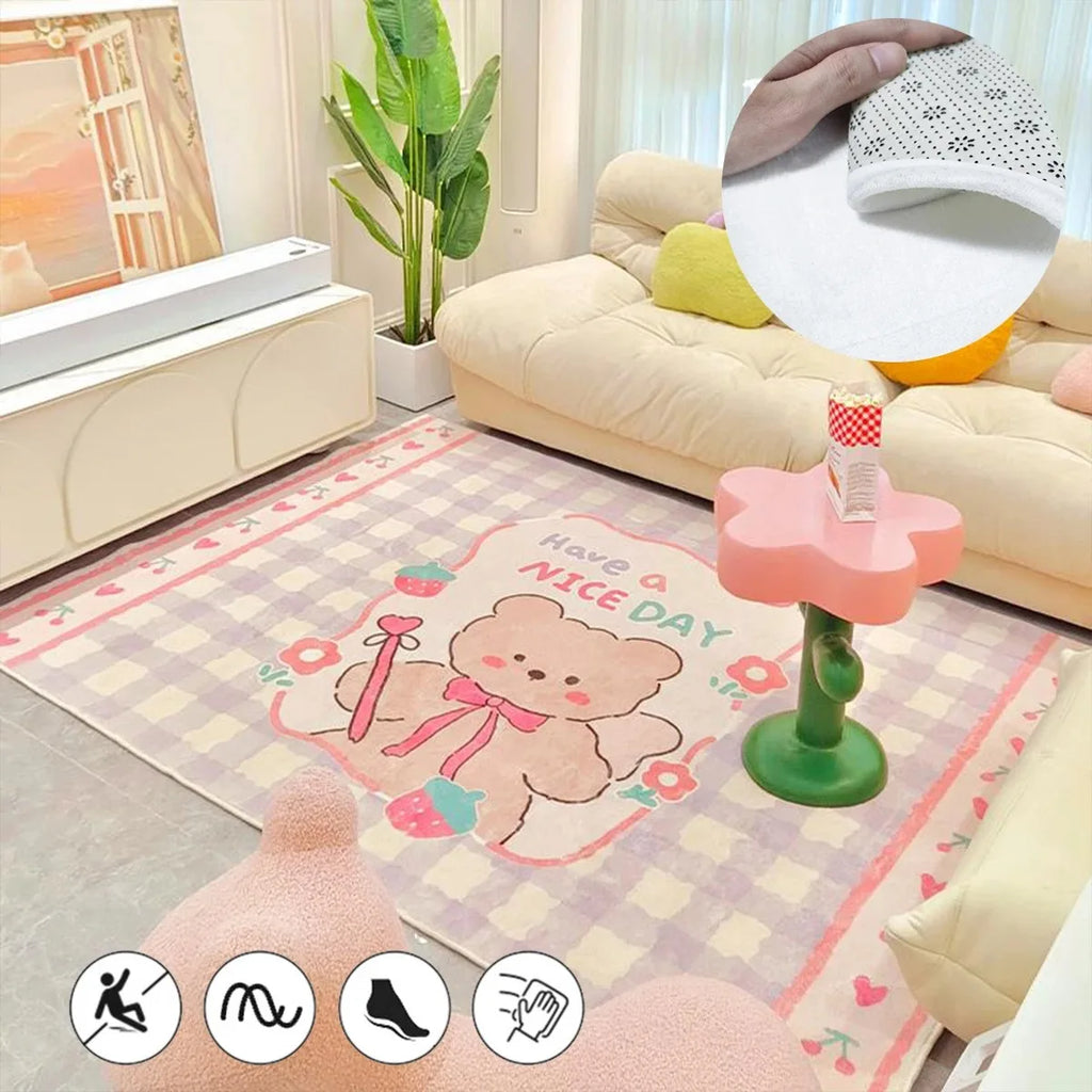 Pink Cartoon Girl Short-Plush Bedroom Rug