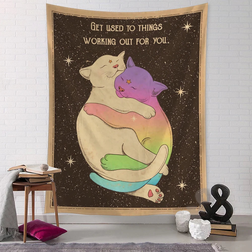 Kawaii Cartoon Cat Wall Tapestry