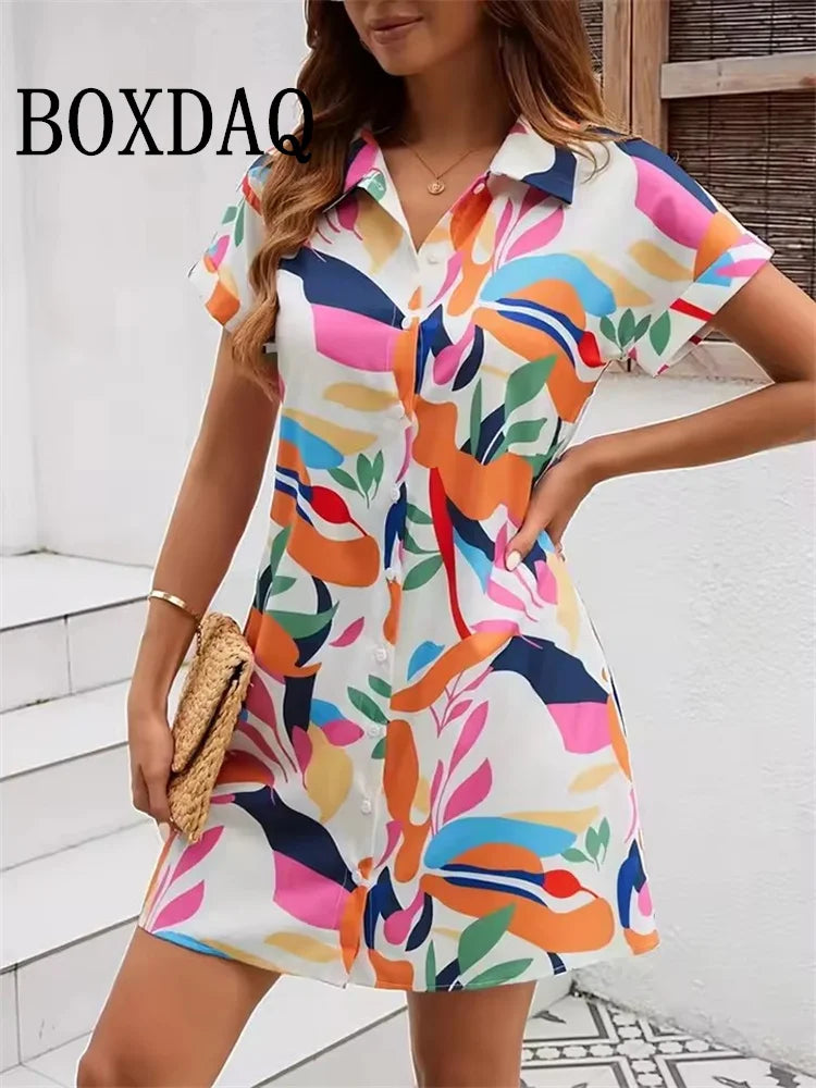 Women's Geometric Print Button Shirt Dress