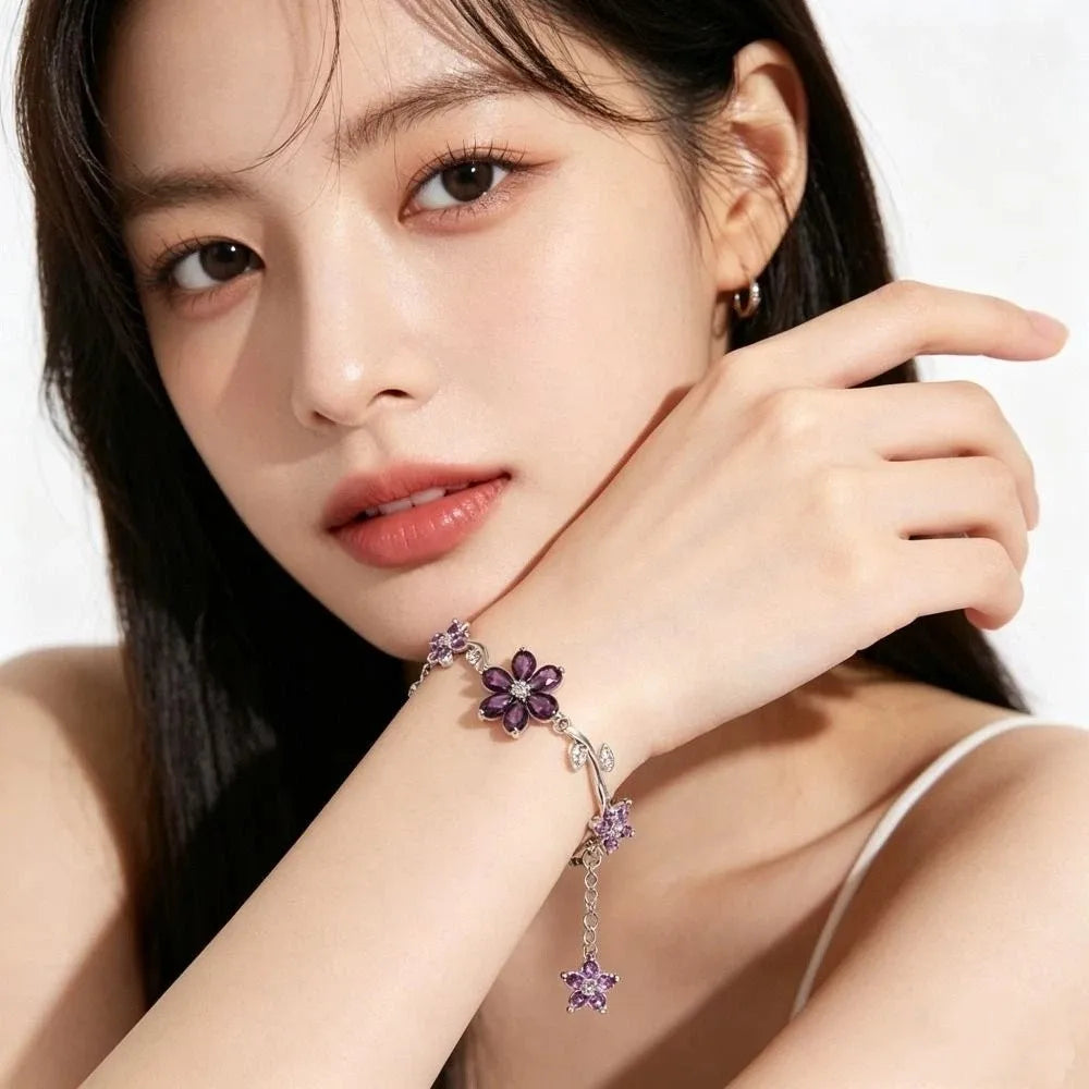 Multicolor Crystal Flower Chain Bracelet