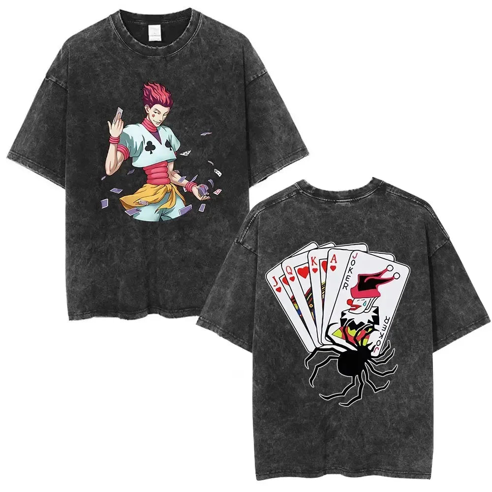 Hunter X Hunter Phantom Troupe Washed T-shirts Anime Hisoka Oversized Print T Shirt Men Women Streetwear Y2k Clothing Cotton Tee