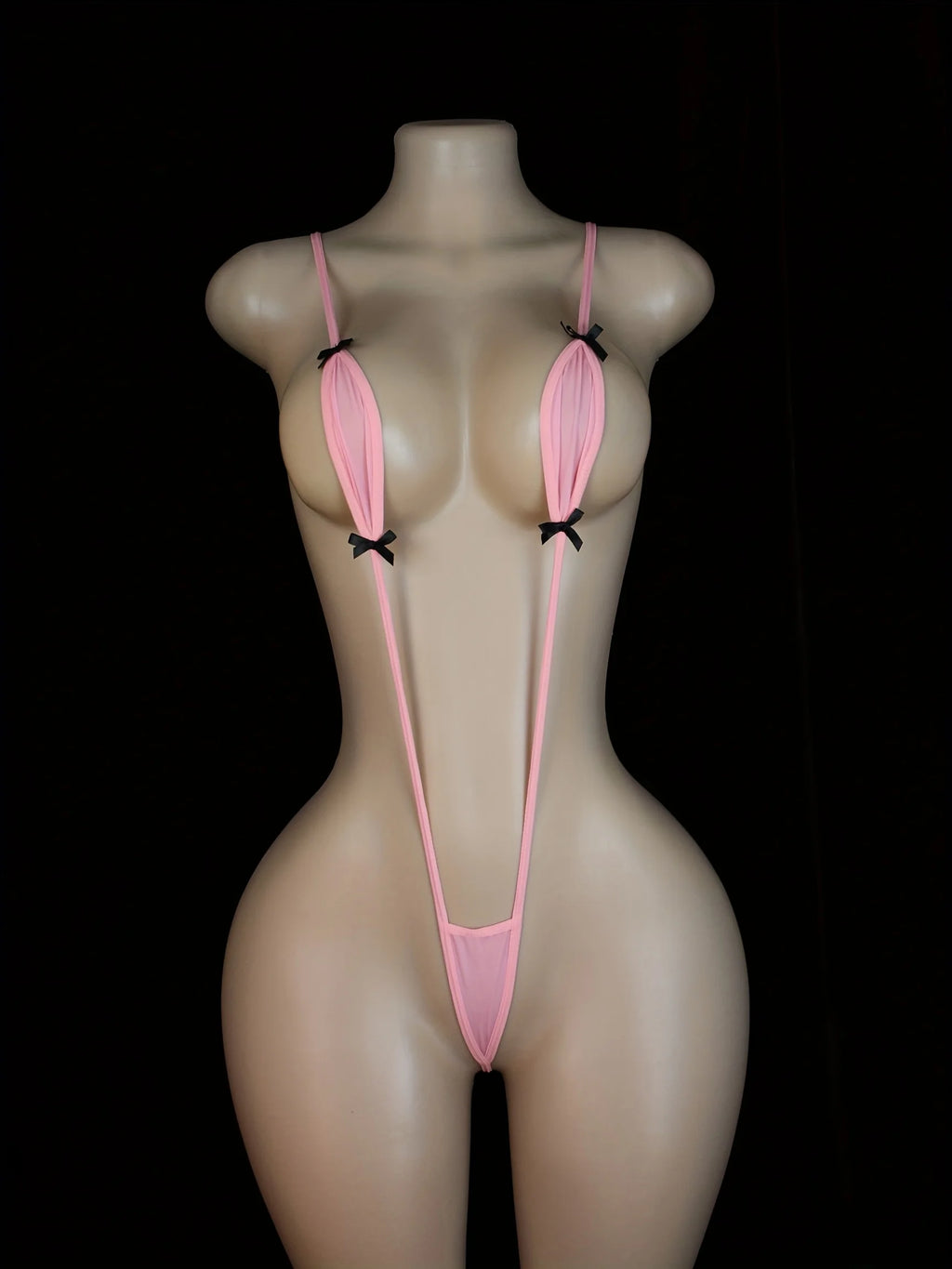 Sexy Adjustable Strappy Teddy Bodysuit for Women - Black Lingerie with Red Accents, Backless Design, Semi-Sheer Adult Apparel