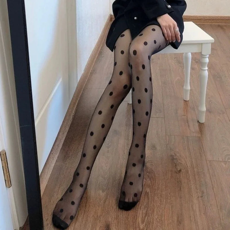 Polka Dot Tights Women Sexy Lace Mesh Fishnet Stockings Pantyhose Women Tights Lingerie Sexy Female Hosiery Nylon Black Tights