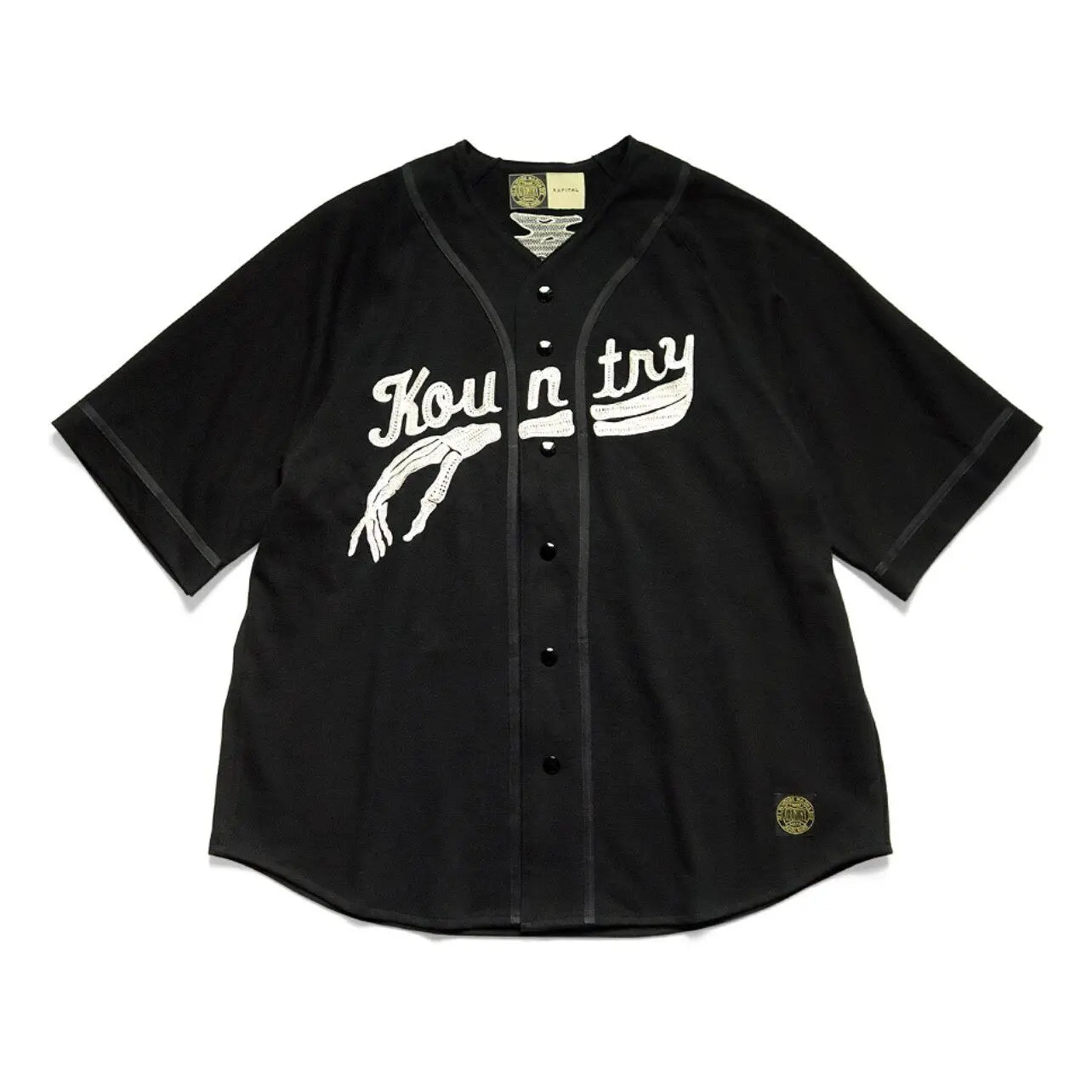 KAPITAL Hirata and Hongri Casual Bone Embroidery Letter Loose Baseball Short Sleeved Shirt for Men Japan Style