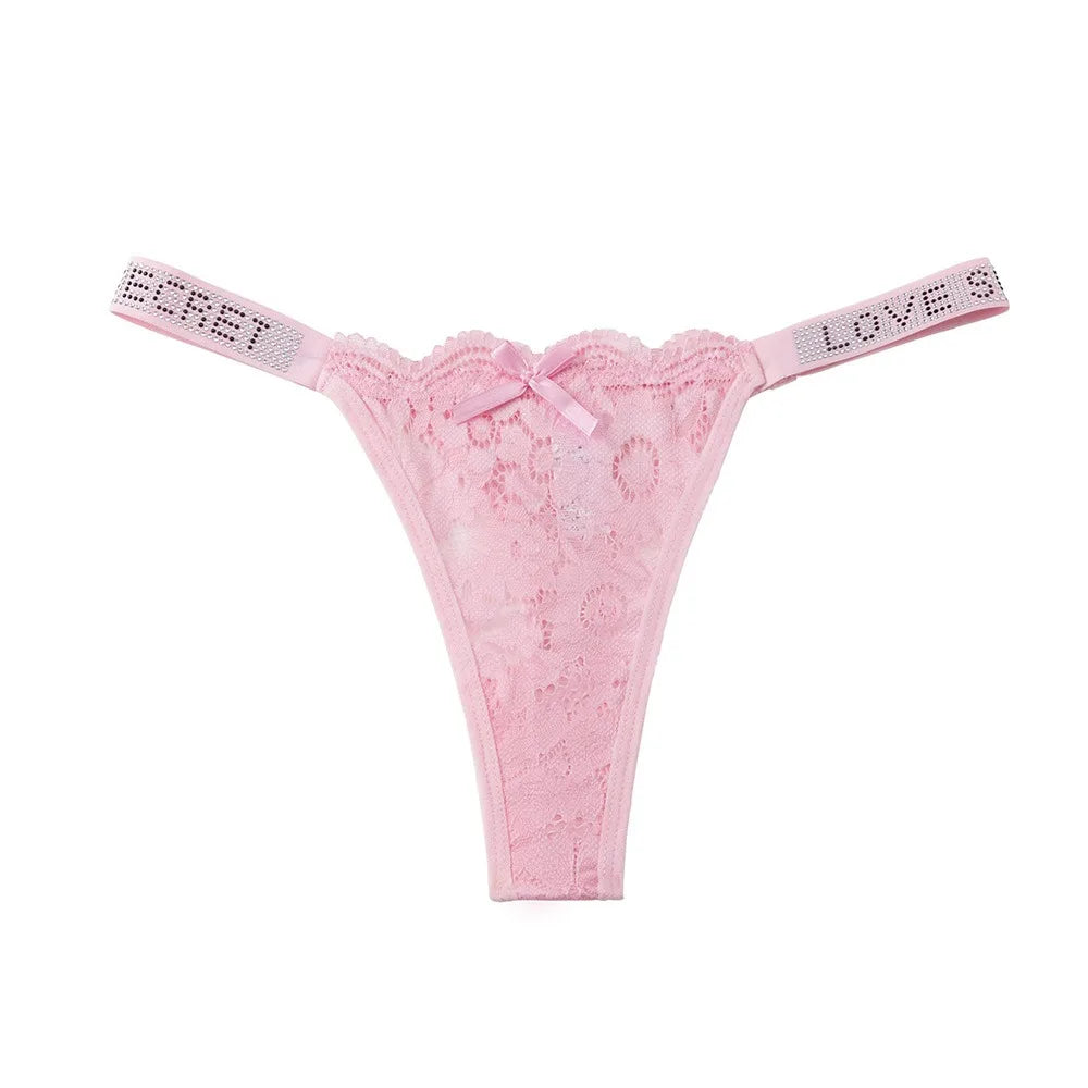 Lingerie Crystal Lace Flower Panties Cotton Crotch Low-waist Seamless Thong Embroidery Underpants Bikini Underwear Women Gifts