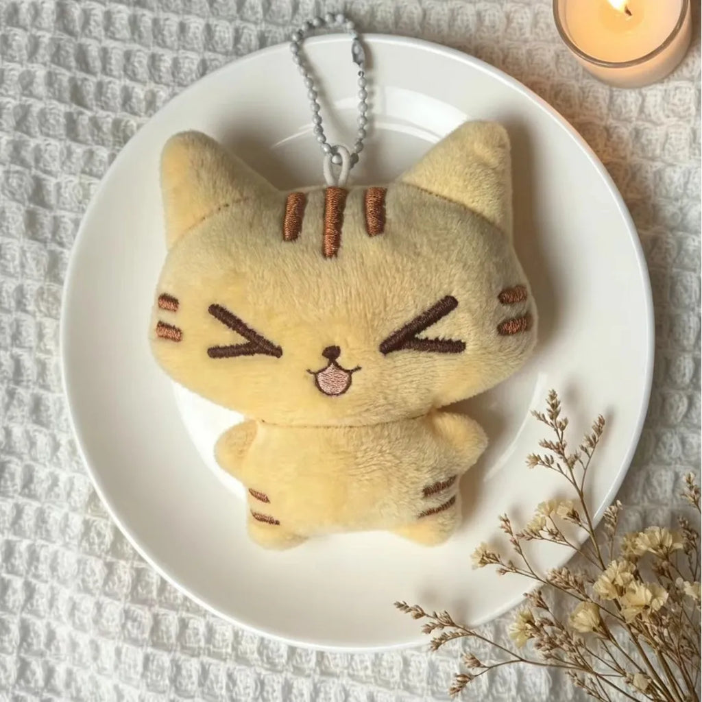 Strawberry Cat Retro Plush Bag Charm Keychain