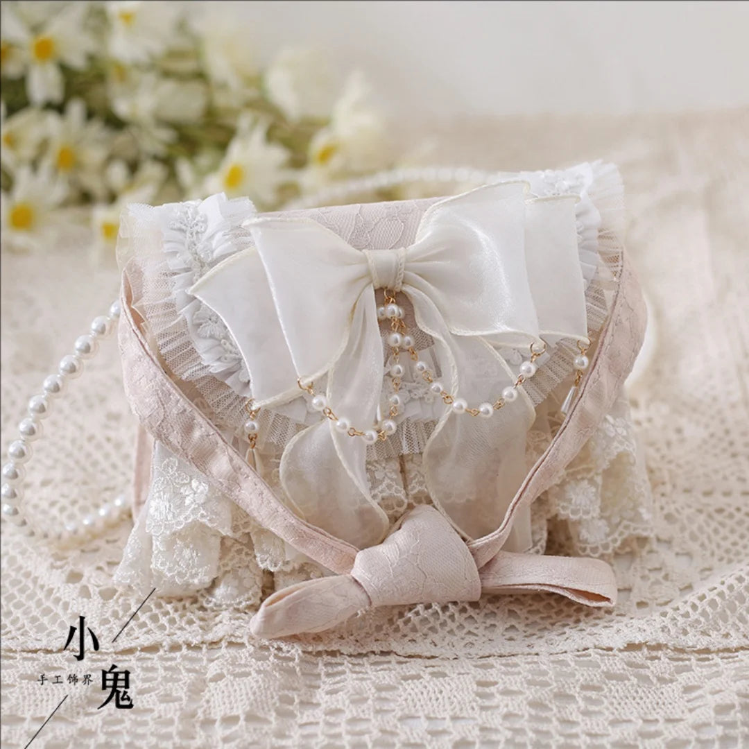 Lolita Pink Bow Pearl Crossbody Bag