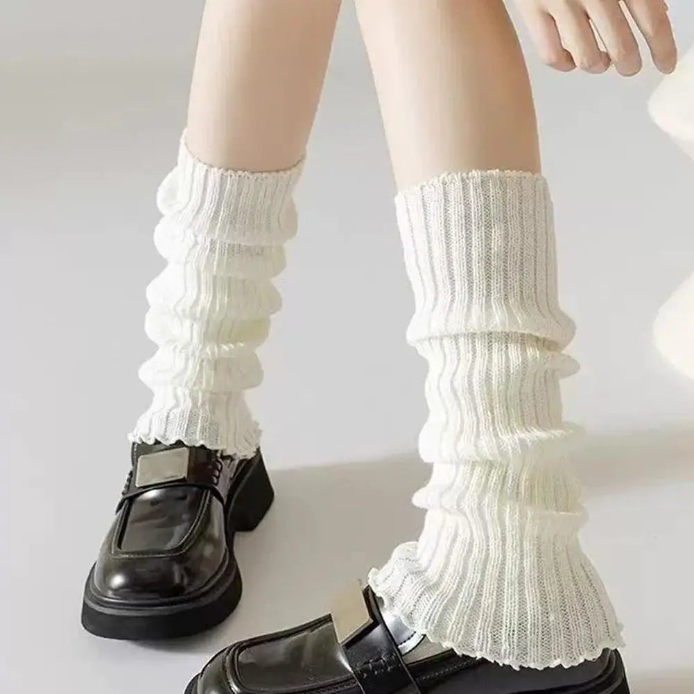 White Ribbed Knit JK Slouch Leg Warmers