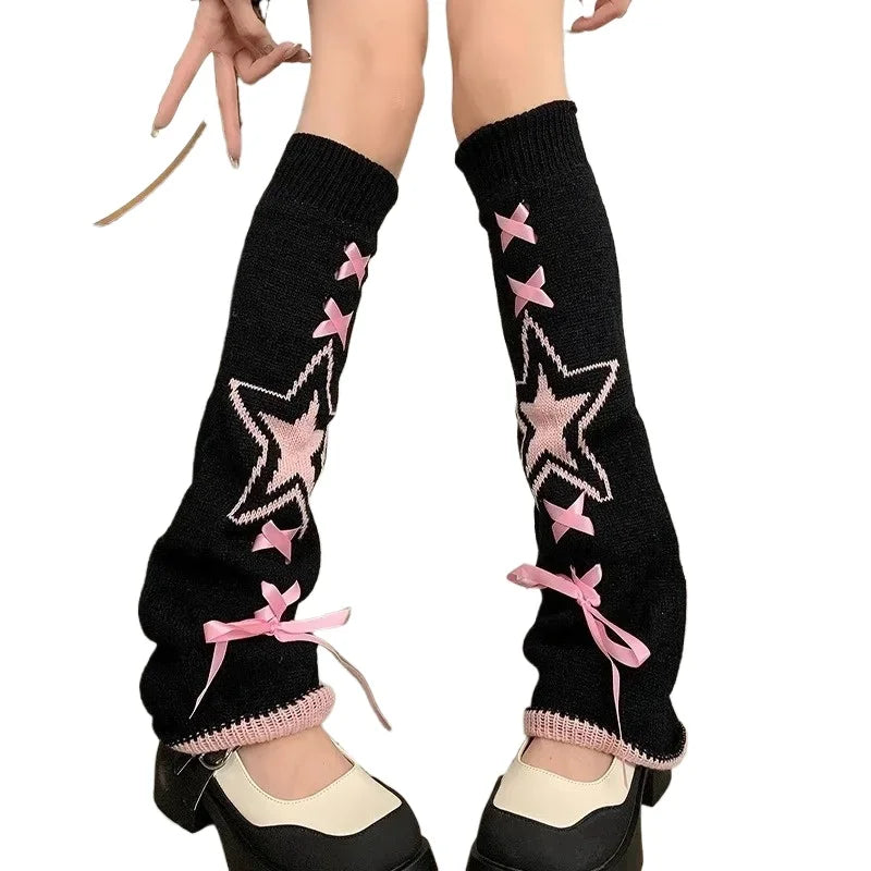 Star & Bow Drawstring JK Lolita Leg Warmers