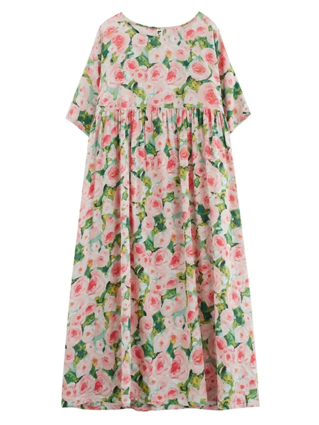 Summer Vacation Dress Women's Loose Midi Skirt Slimming A-Line Long Dress Commute Style round Neck Short Sleeve Casual Dress