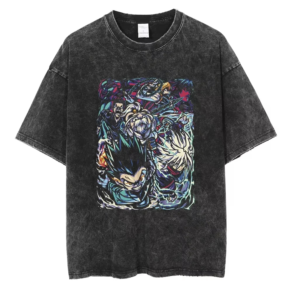 HUNTER×HUNTER T Shirt Kurapika Manga Tshirt Men Women Hip Hop Washed Cotton T-shirt Clothing Summer Short Sleeve Tees Streetwear