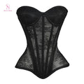 XXS Luxury Victorian Elegant Black Sexy Mesh Corset Tight Extreme Bustier Top With Cup Steel Bone Waist Cincher Sculpting Curve