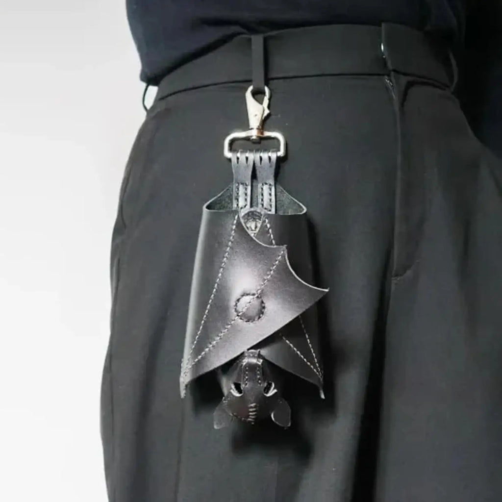 Coin Purse PU Leather Bat Gothic Bag Keychain Change Purse with Foldable Wings for Shopping Travel Work School Events Outdoor