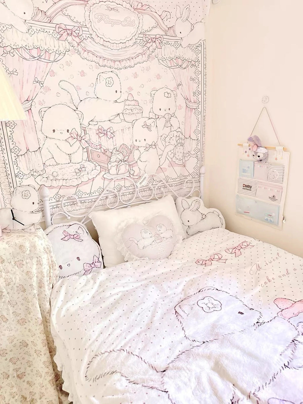 Pink Kawaii Cartoon Wall Tapestry