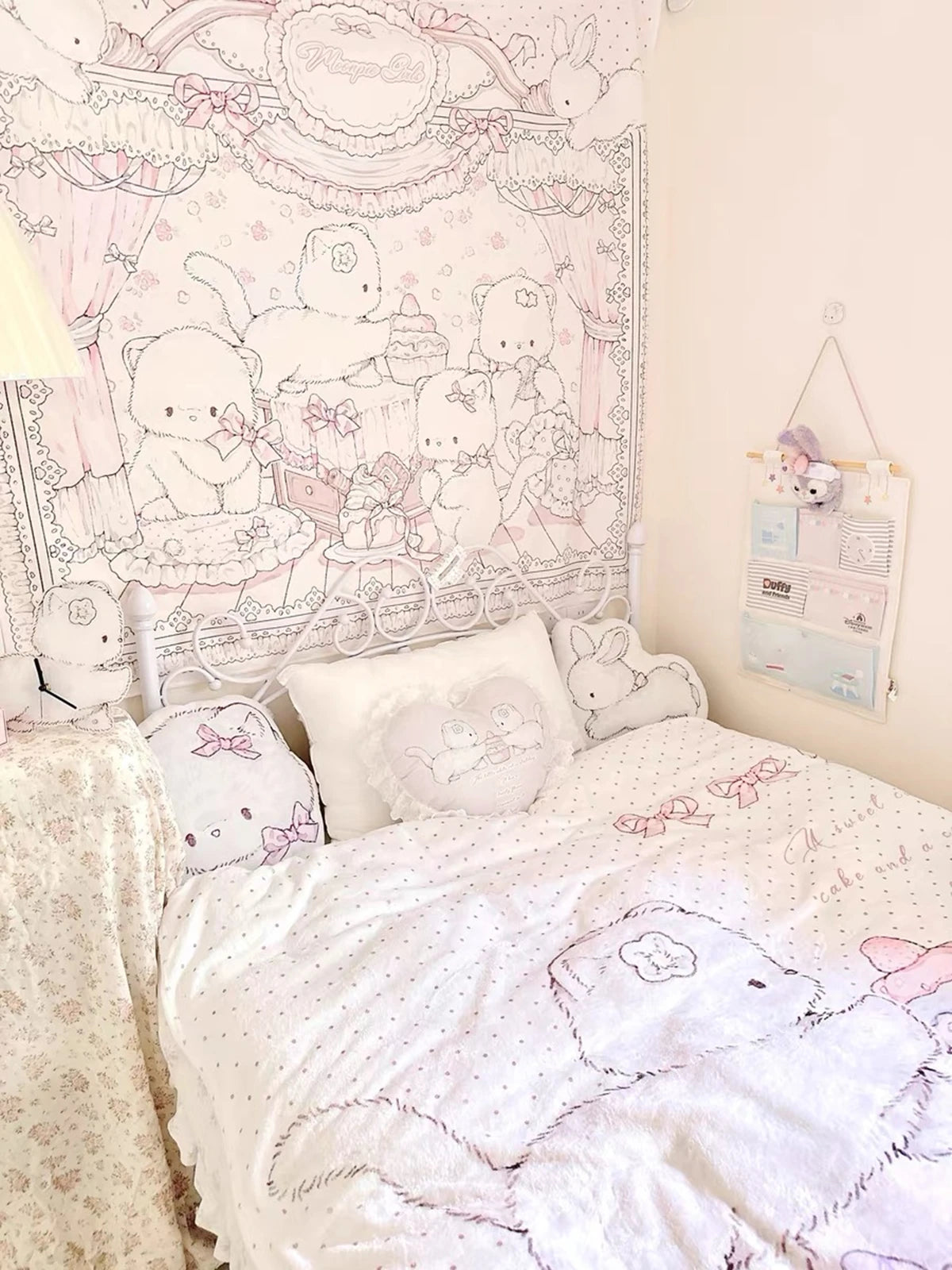 Pink Kawaii Cartoon Wall Tapestry