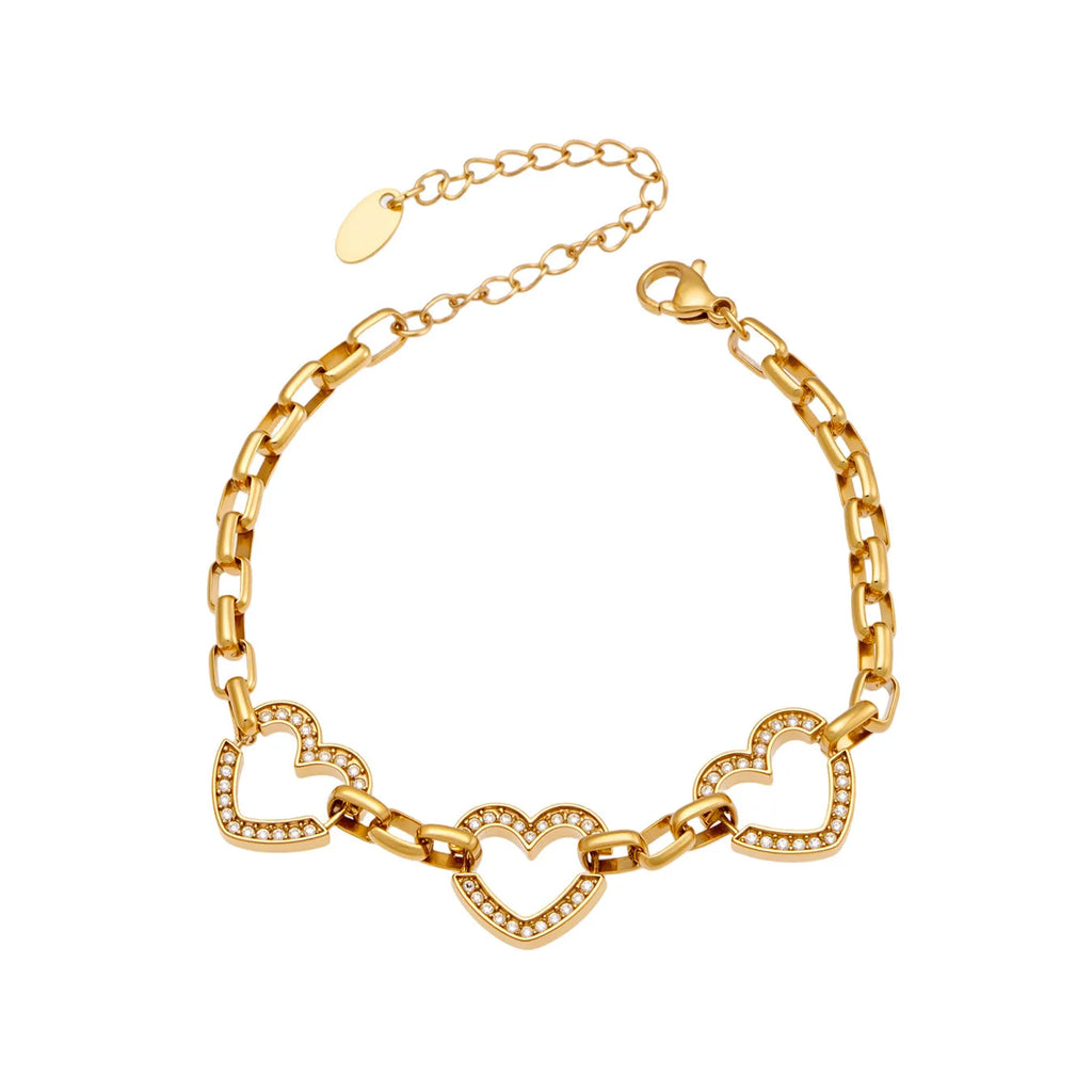 18K Gold-Plated 316L Stainless Steel Heart Bracelet