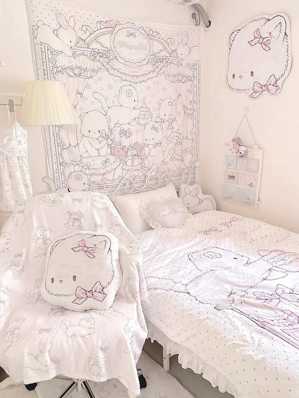 Pink Kawaii Cartoon Wall Tapestry