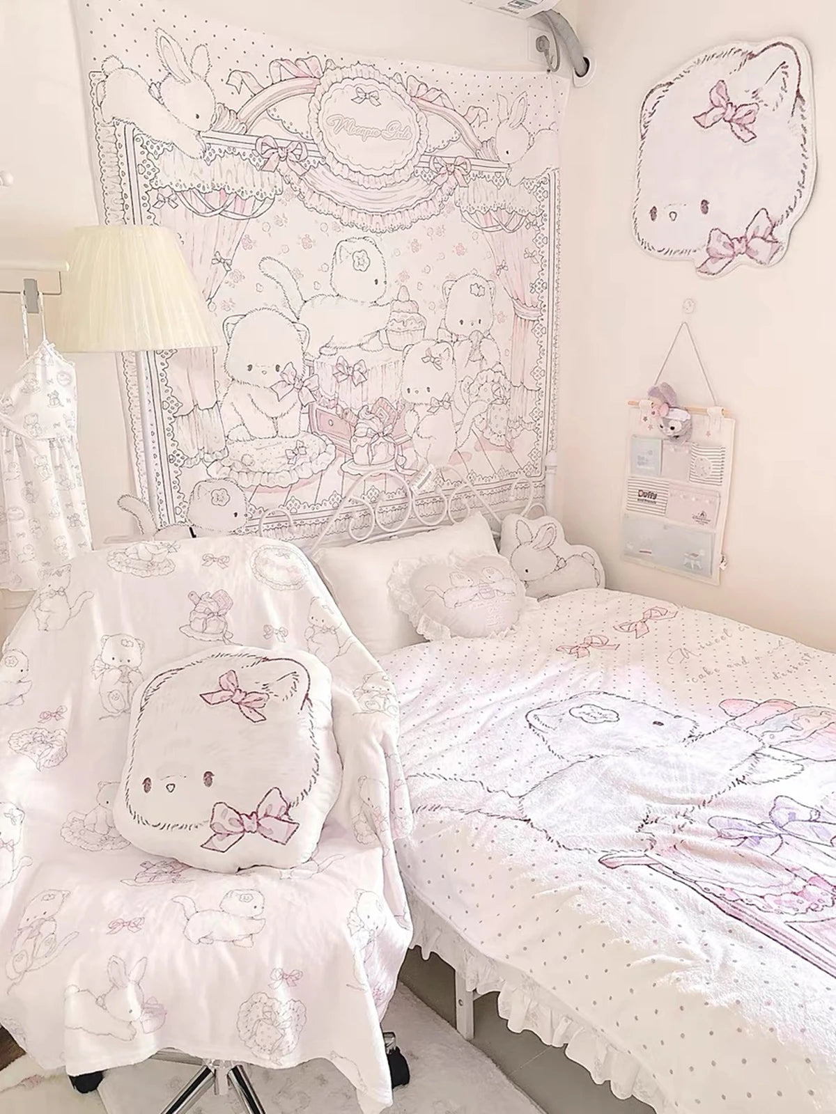 Pink Kawaii Cartoon Wall Tapestry