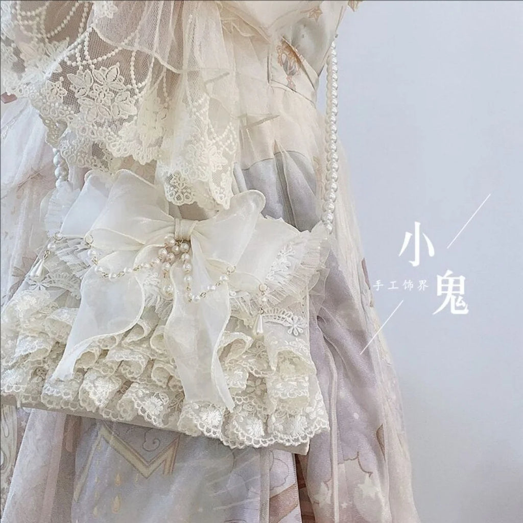 Lolita Pink Bow Pearl Crossbody Bag