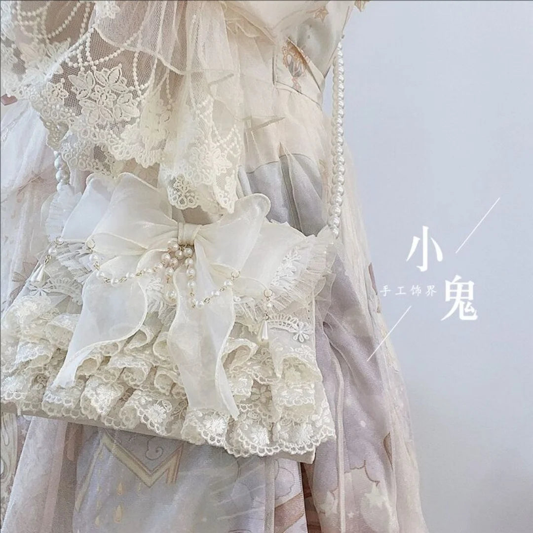 Lolita Pink Bow Pearl Crossbody Bag