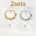 Vintage Layered Heart & Star Charm Necklace Set