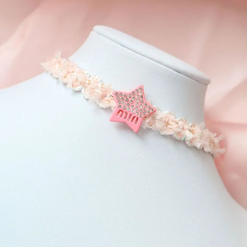 Pink Star, Bow & Bear Lace Choker Necklace