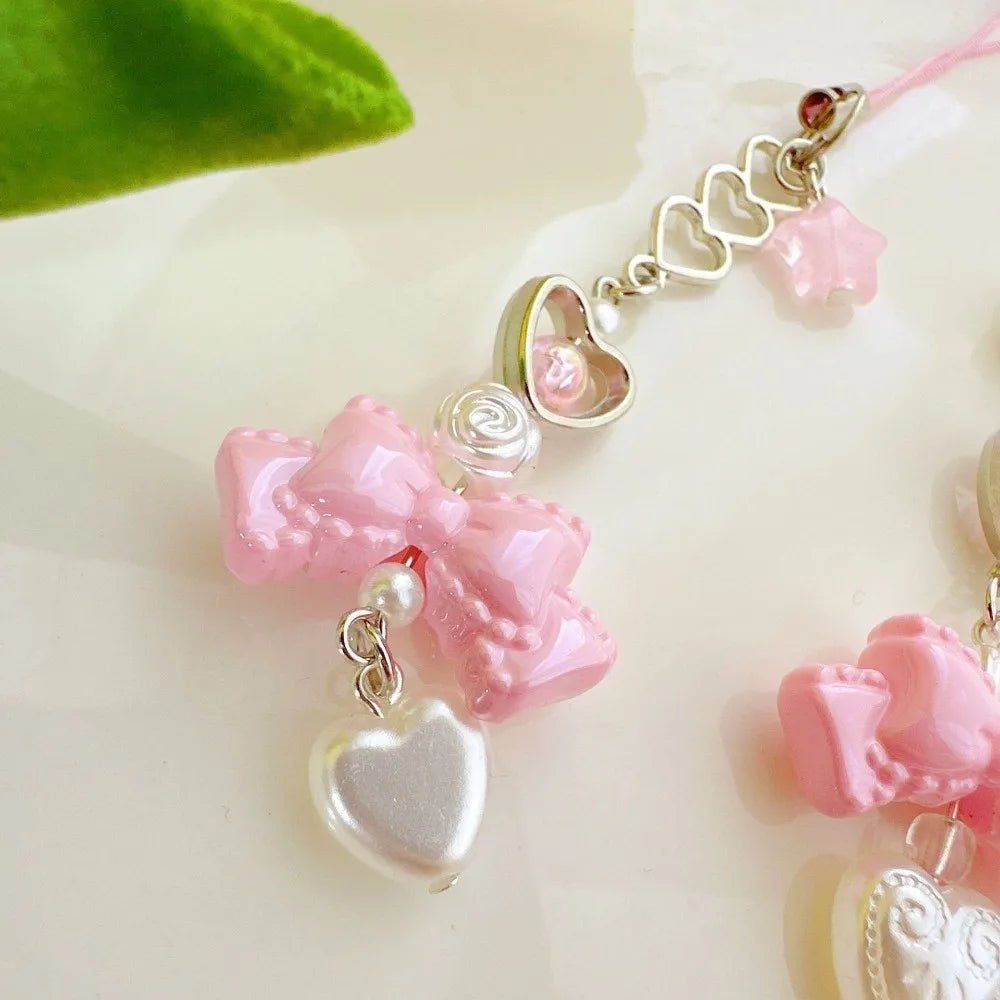 Y2K Heart & Bow Beaded Phone Charm