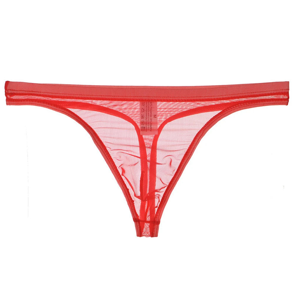 Lingerie Men Lingerie Thongs Low Rise Underpants Men Mesh Pants See-Through Sexy Sheer T Back Breathable T-Back