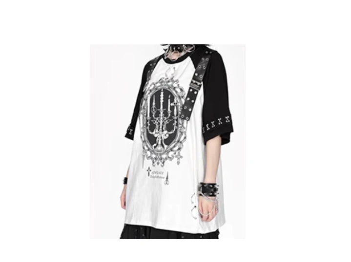 New Off-the-shoulder Subculture Cotton Tee Japanese Punk Gothic Print Dark Loose T-shirt Short/Long Sleeves Y2K Girls Cool Tops