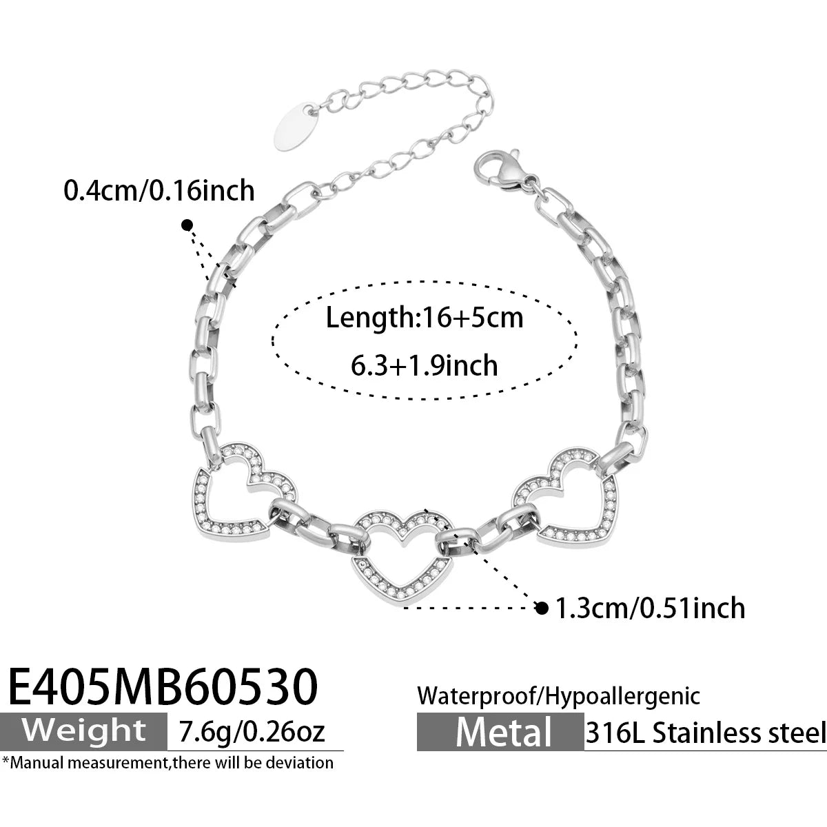 18K Gold-Plated 316L Stainless Steel Heart Bracelet