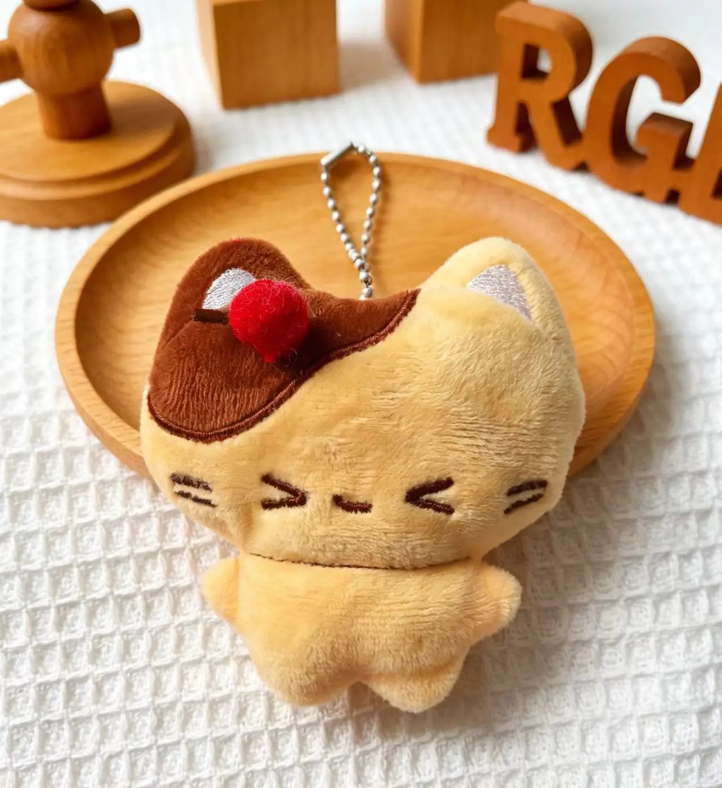 Strawberry Cat Retro Plush Bag Charm Keychain