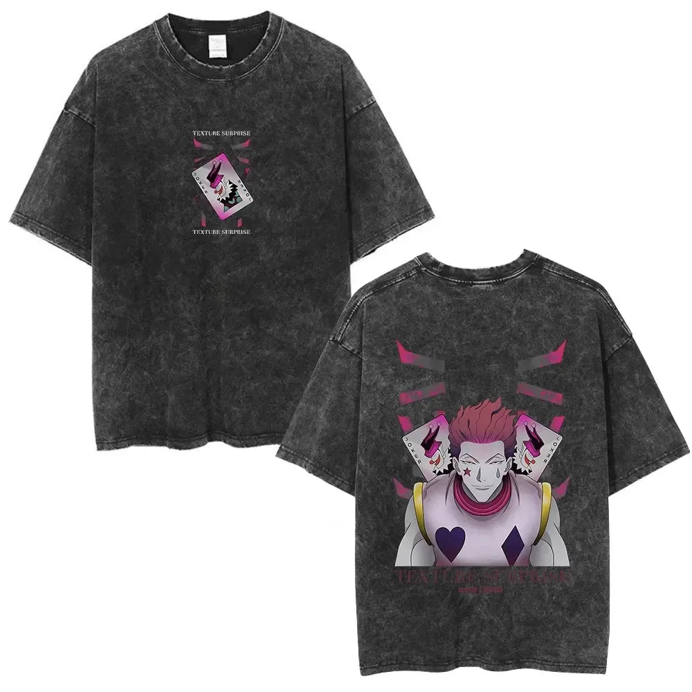 Hunter X Hunter Phantom Troupe Washed T-shirts Anime Hisoka Oversized Print T Shirt Men Women Streetwear Y2k Clothing Cotton Tee