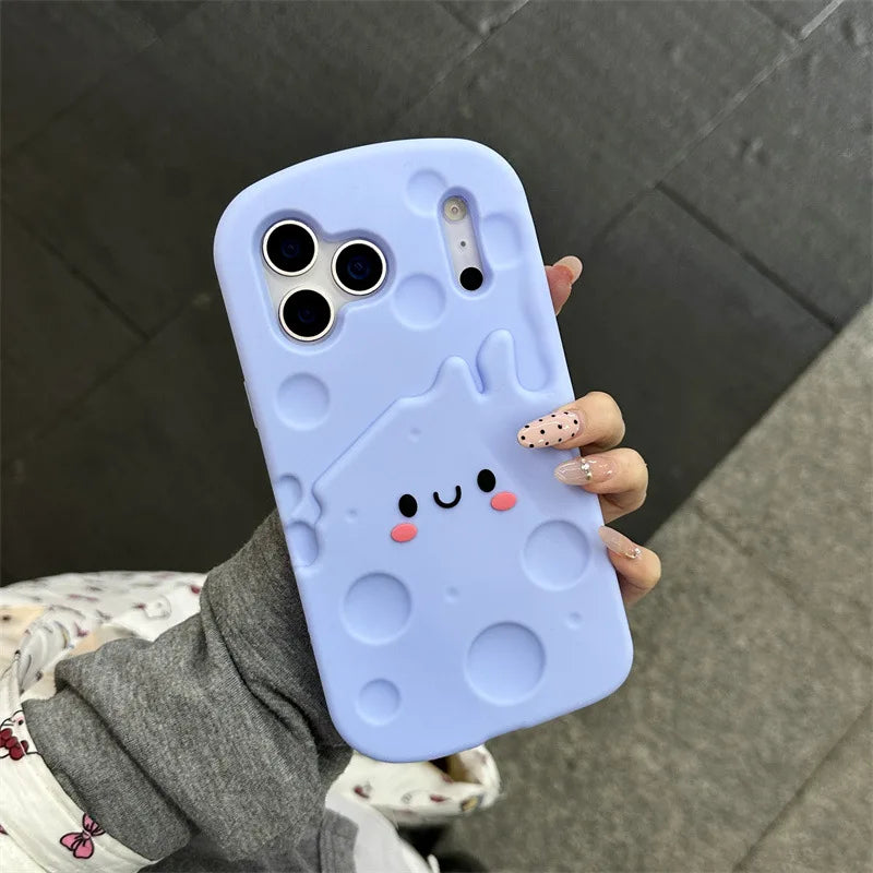 Korean Cartoon Blue Cheese Soft Silicone Phone Case For iPhone 17 16 15 14 13 Pro Max Plus Kawaii Shockproof Protective Cover