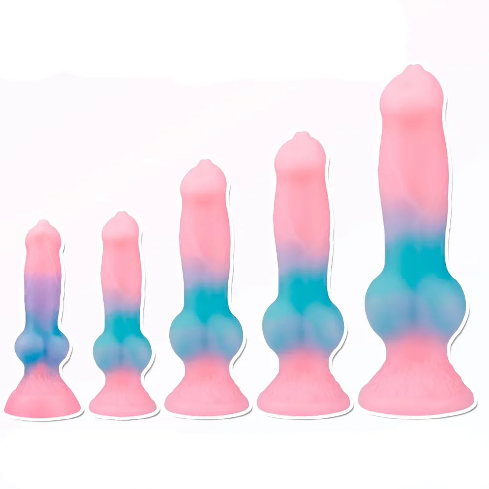 5 Size Luminous Dog Knot Dildos Xxl  Pink Big Dog Horse Dildo Anal Dragon Long Animal Dildo Silicone Soft Penis Dick Sex Toys 18