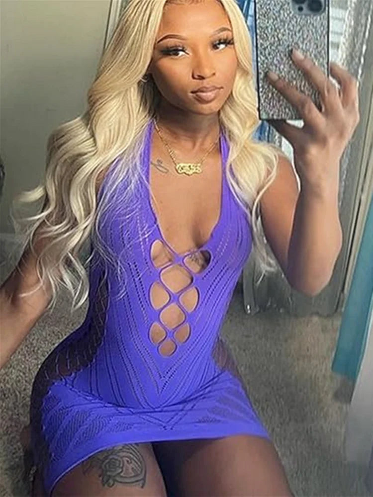 Women's Fishnet Backless Mini Dress