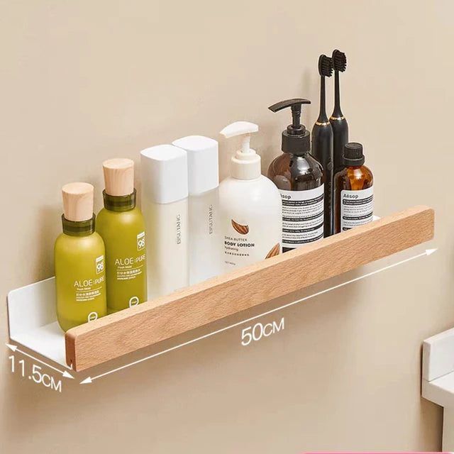 No-Drill Solid Wood Corner Shower Shelf
