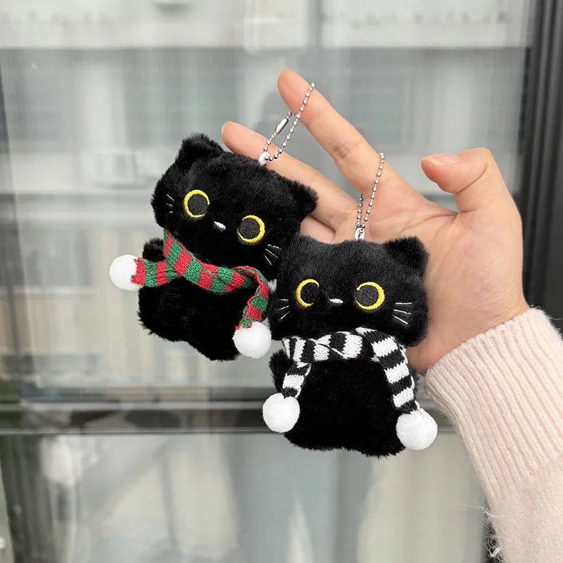 Black Cat Plush Keychain with Scarf