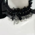 Black Lace Choker with Bell Bow Kawaii Lolita Neck Collar Necklaces for Women  Aesthetic Gothic Cosplay Versatile Accessories