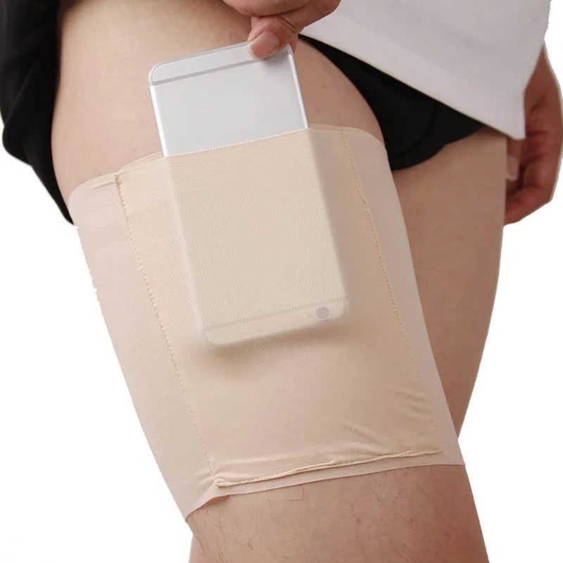 Sexy Inner Thigh Anti Chafing Thigh Bands Solid Phone Pocket Women Silicon Non Slip Leg Sleeves Sport Thigh Bands Leg Warmers