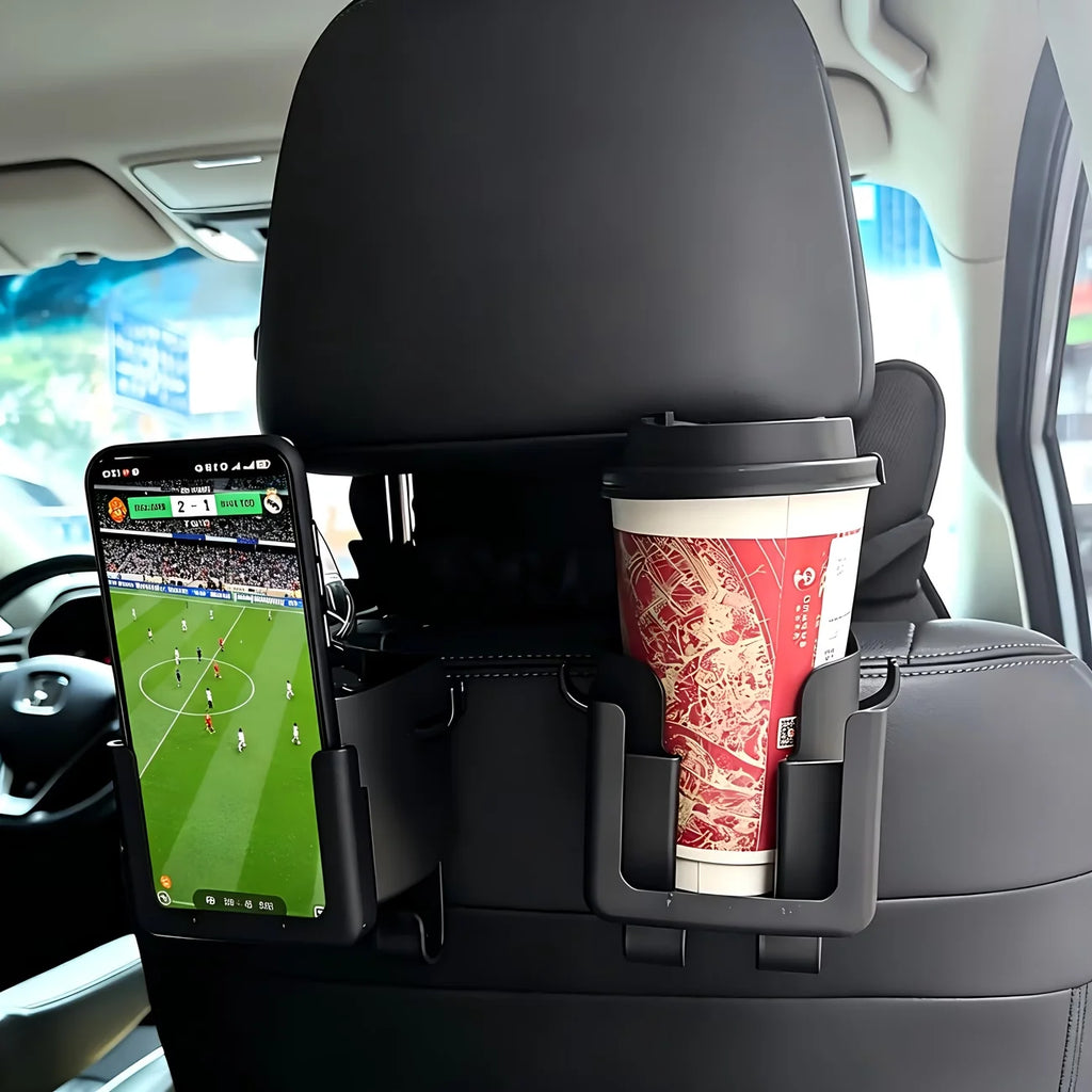 2 Pack Car Seat Back Organizer, Cup Holder & Hook, Phone Bracket, Rear Storage for Water Cup & Phone, Car Interior Accessories