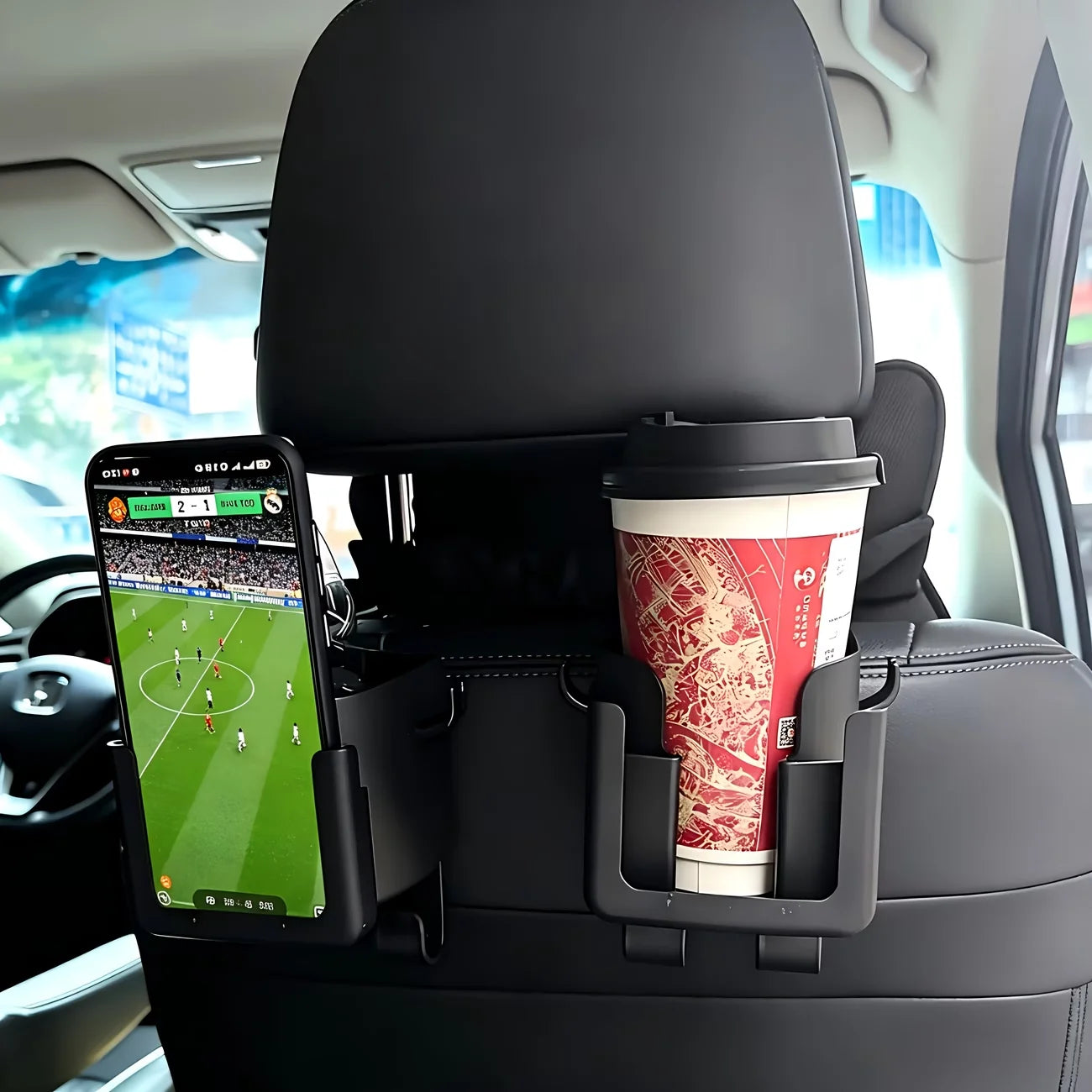 2 Pack Car Seat Back Organizer, Cup Holder & Hook, Phone Bracket, Rear Storage for Water Cup & Phone, Car Interior Accessories
