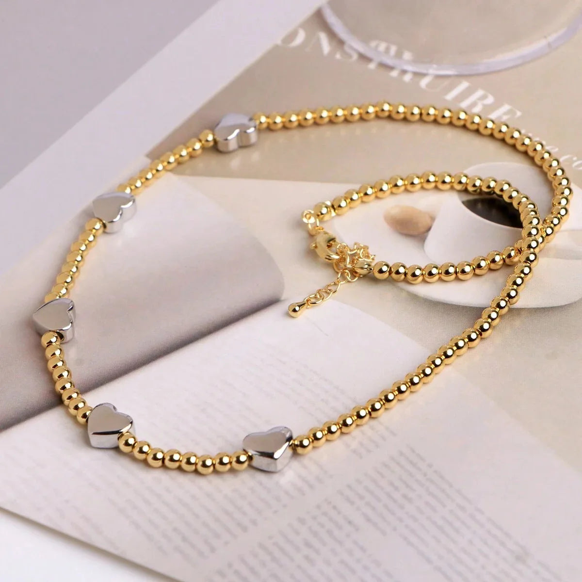 Stainless Steel Heart & Bead Toggle Necklace