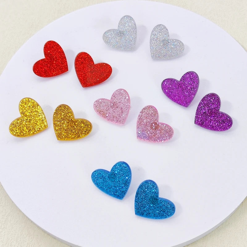 Glitter Peach Heart Acrylic Earrings