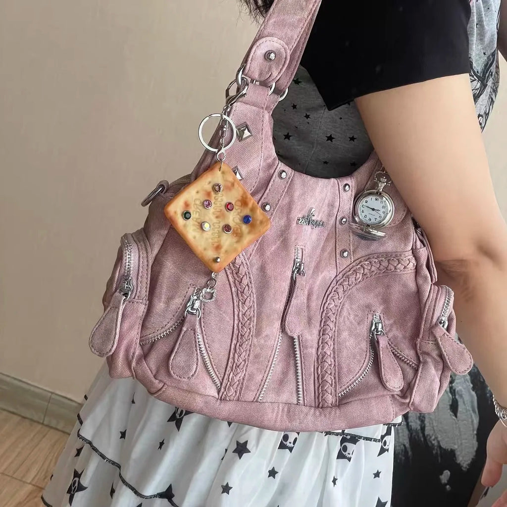 Y2K Washed Faux Leather Hobo Bag