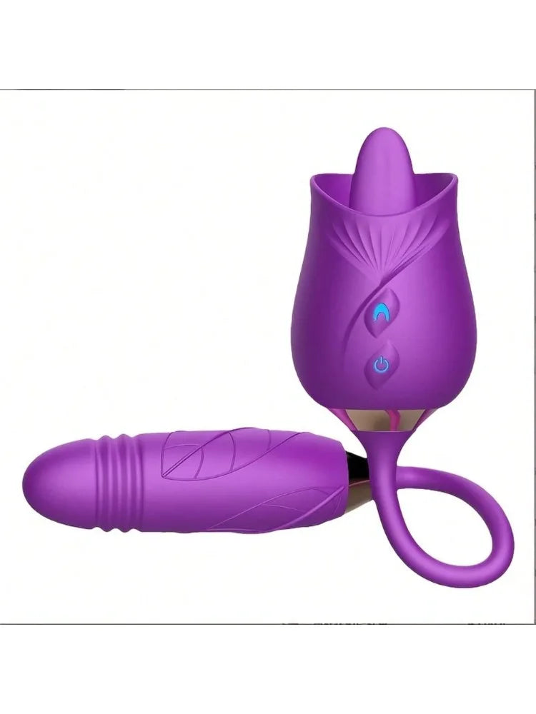Rose Sex Toys Dildo Vibrator 3in1 Adult Toys with 9 Tongue Licking Thrusting G Spot Vibrator Adult Sex Toy for Woman Man Couples