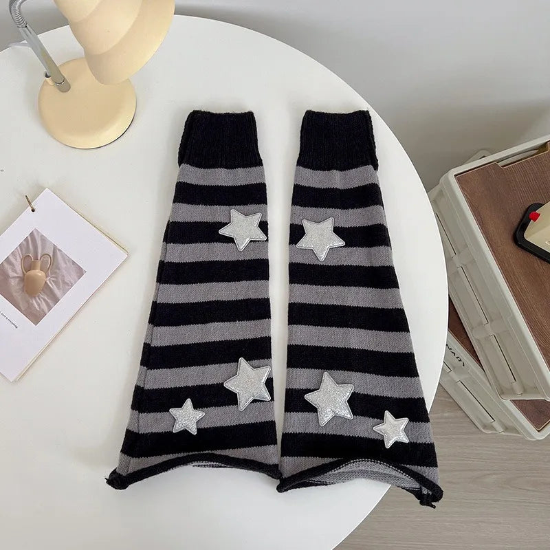 Star Striped Knit Y2K Leg Warmers