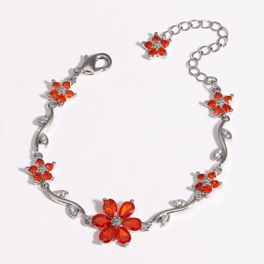 Multicolor Crystal Flower Chain Bracelet