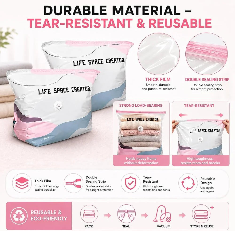 3D Vacuum Storage Bags, Better Life Space Bags Pump Vacuum Storage Bags 3M+3L No Pump, Space Saver For Clothes Storage Bag