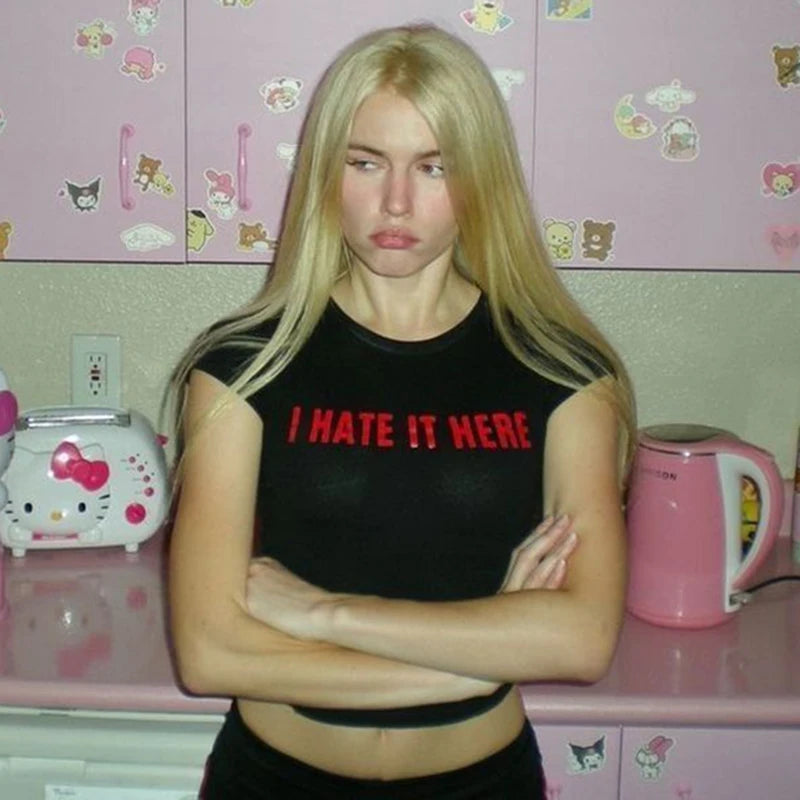 “I Hate It Here” Gothic Y2K Baby Tee