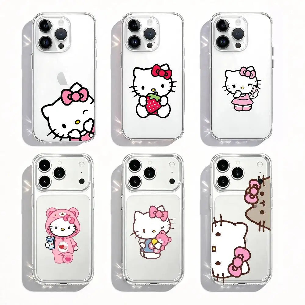 Kawaii Hello K-KittyS Phone Case Luxury Soft Transparent Case For IPhone 17 16 15 14 13 12 11 Pro Max Mini Bumper Cover Case